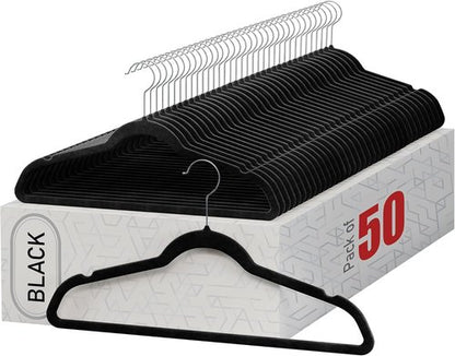 Home-it Premium Velvet Hangers - Heavy Duty Non-Slip Black Suit & Shirt Hangers | 50 Pack with 360° Hook