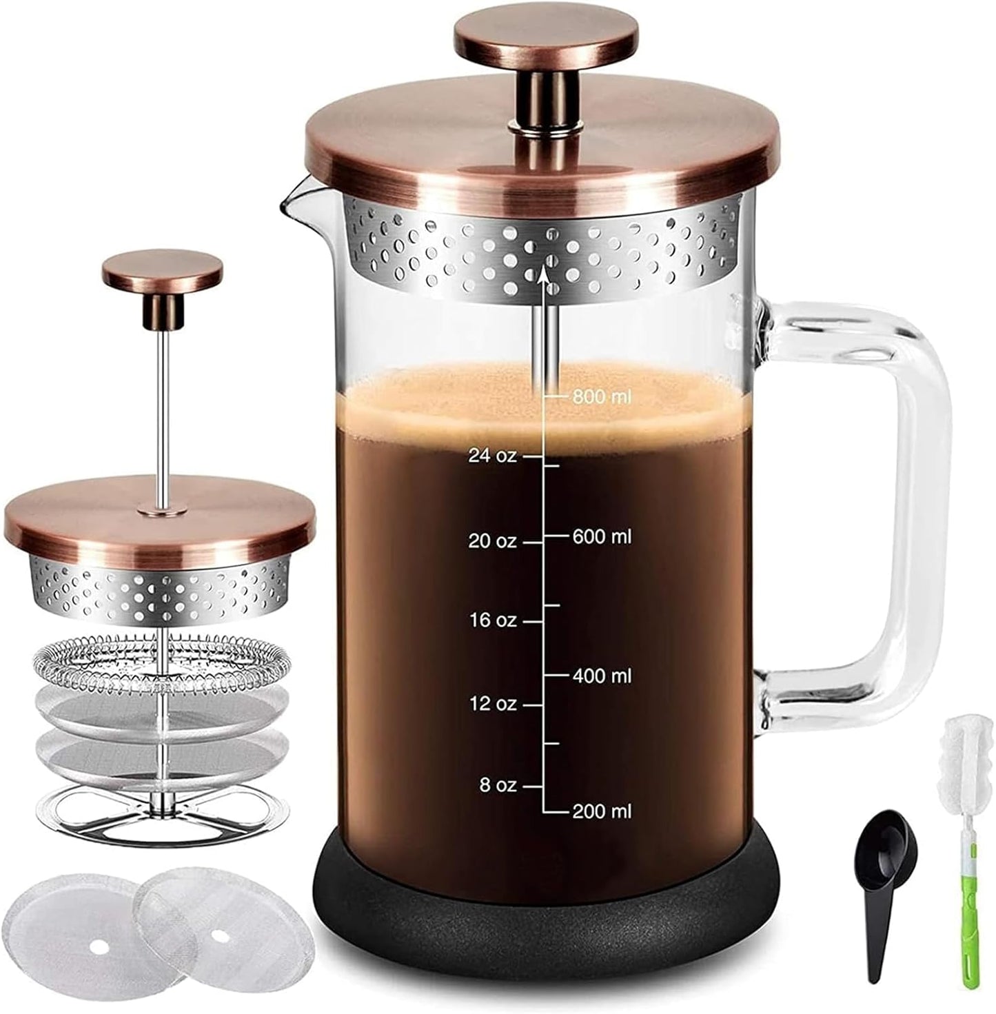 Skiennix French Press Coffee Maker - 34 Ounce Stainless Steel & Borosilicate Glass | 4 Filters Included