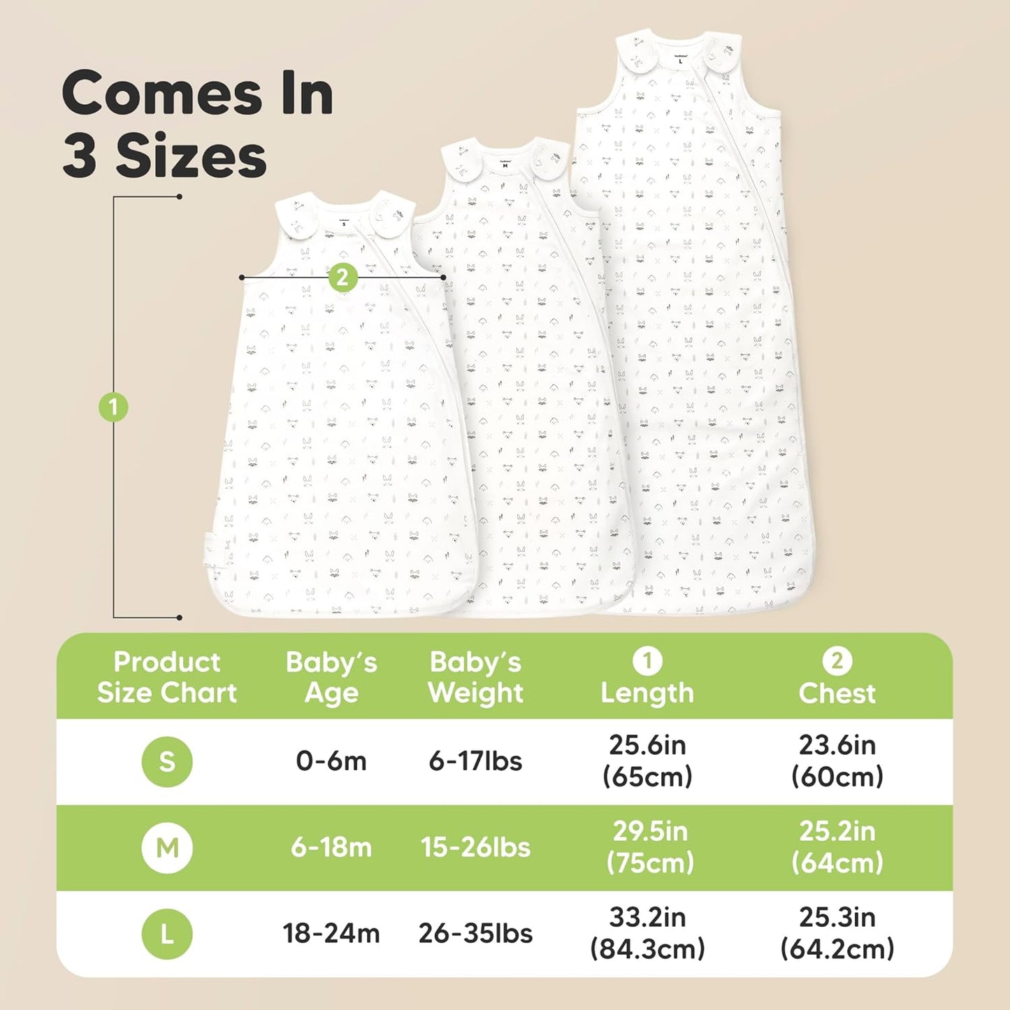 Skiennix Organic Baby Sleep Sacks - Soft & Breathable 100% Cotton Wearable Blankets | 0.5TOG, 6-18 Months (Glacier, M)