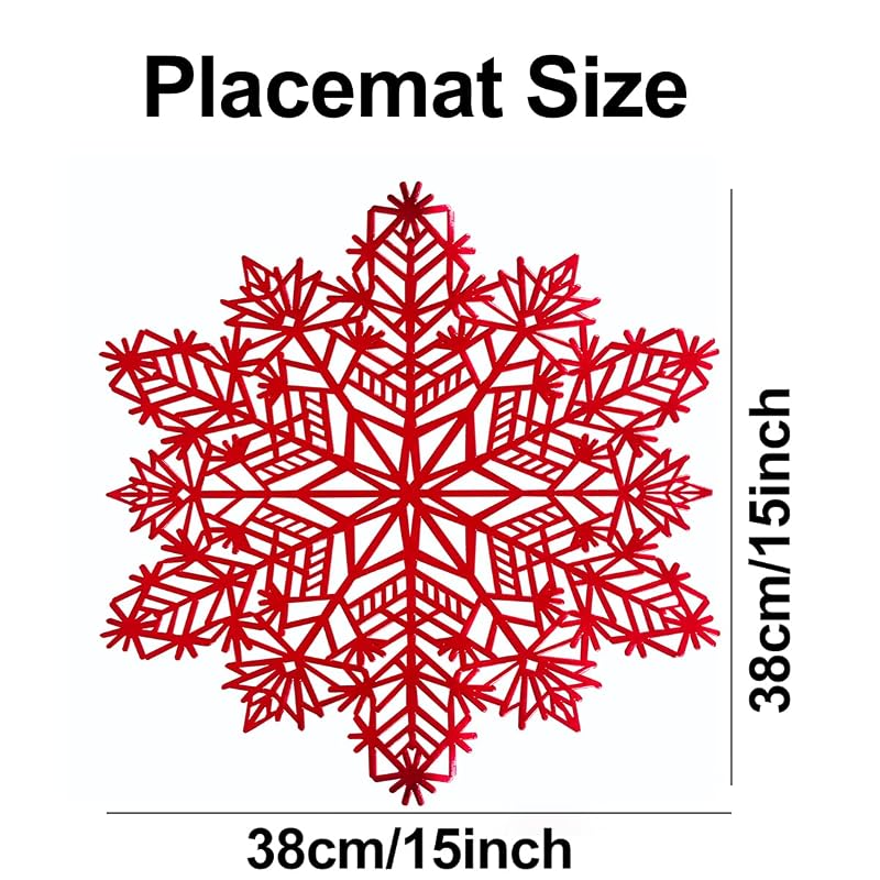 Snowflake Placemats Set of 6 Red Round Vinyl Table Mats - 15x15 inch (Variation: Red+6PCS)
