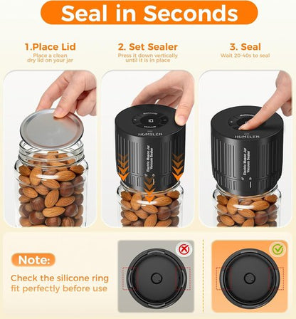 Electric Mason Jar Vacuum Sealer Kit - 2 Modes for Vacuum & Fast Marinade | 10 Sealing Lids for Freshness