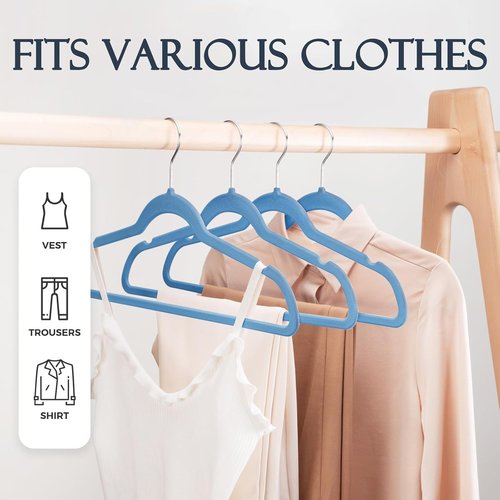 HOUSE DAY Velvet Hangers - Tranquil Blue Non-Slip Heavy Duty 60 Pack | Slim Space-Saving Design with 360° Rotating Hook