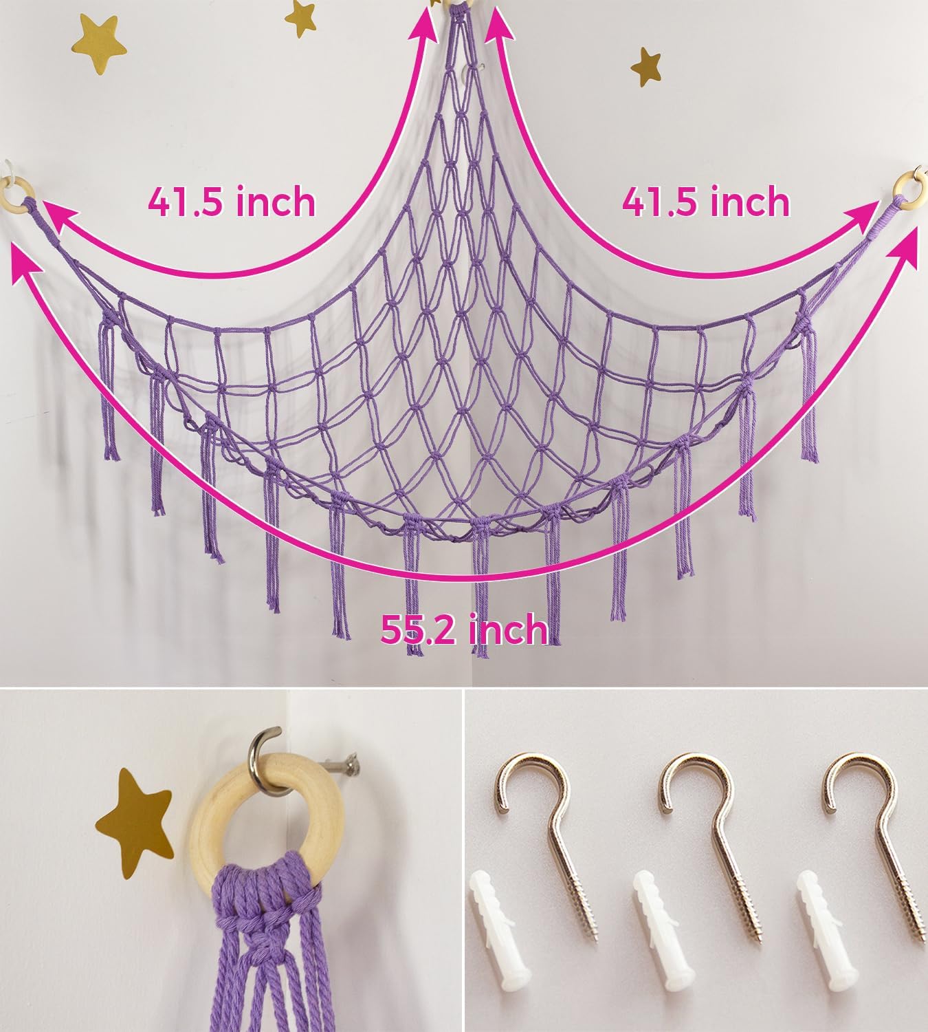 Skiennix Stuffed Animal Storage Hammock - Purple Toy Organizer for Plushies | Corner Wall Decor