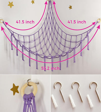 Skiennix Stuffed Animal Storage Hammock - Purple Toy Organizer for Plushies | Corner Wall Decor