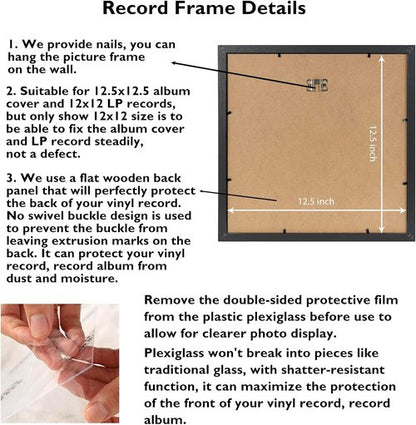 JCJMY Vinyl Record Frame - Sturdy Black Album Display for 12.5x12.5 Covers | 1 Pack