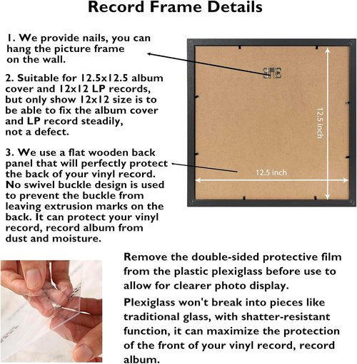JCJMY Vinyl Record Frame - Sturdy Black Display for 12.5x12.5 Album Covers | 3-Pack Set