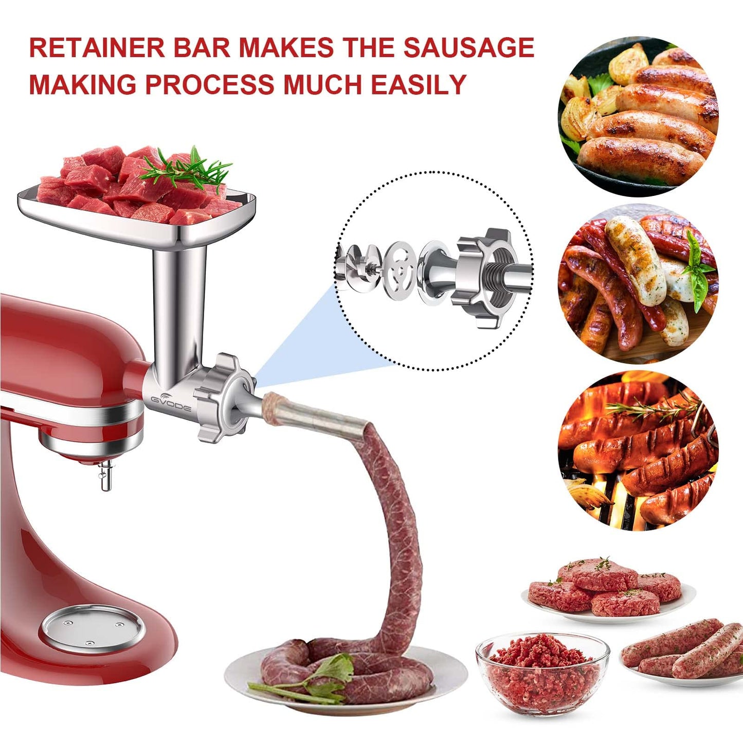 Metal Meat Grinder Attachment for KitchenAid Stand Mixer,Meat Grinder KitchenAid Includes 4 Grinding Plates, 3 Sausage Stuffer Tubes, 2 Grinding Blades, Meat Grinder Attachment by Gvode