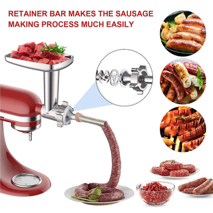 Metal Meat Grinder Attachment for KitchenAid Stand Mixer,Meat Grinder KitchenAid Includes 4 Grinding Plates, 3 Sausage Stuffer Tubes, 2 Grinding Blades, Meat Grinder Attachment by Gvode