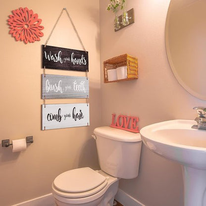 Jetec Farmhouse Bathroom Wall Decor - Funny Bath Rules Art Sign | Rustic Wooden Hanging Decor