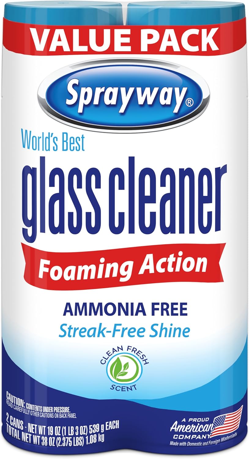 Sprayway Glass Cleaner - Ammonia-Free Foaming Aerosol Spray, 19oz, Pack of 2 | Streakless & Fast-Acting Clean | Fresh Scent, Removes Fingerprints & Dust