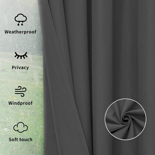 Easy-Going Outdoor Curtains Waterproof Windproof Weatherproof Curtain for Patio, Cabana, Porch, Pergola and Gazebo, Grommet Top and Tab Bottom Drape, 1panel, 54x84 inch, Grey