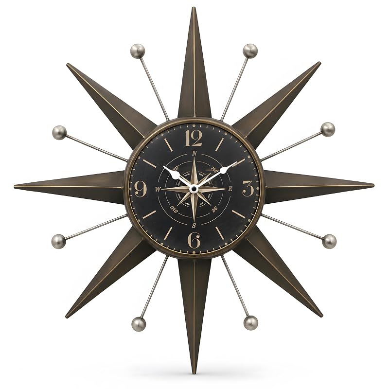 Mid-Century Starburst Wall Clock - 23.4-Inch Bronze & Silver Trim