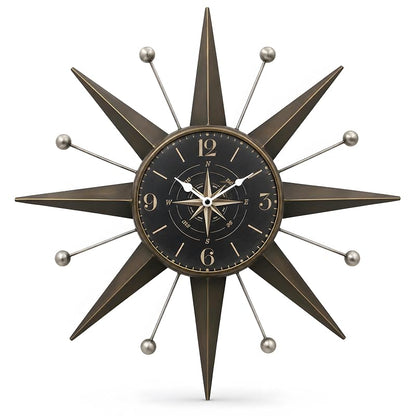 Mid-Century Starburst Wall Clock - 23.4-Inch Bronze & Silver Trim