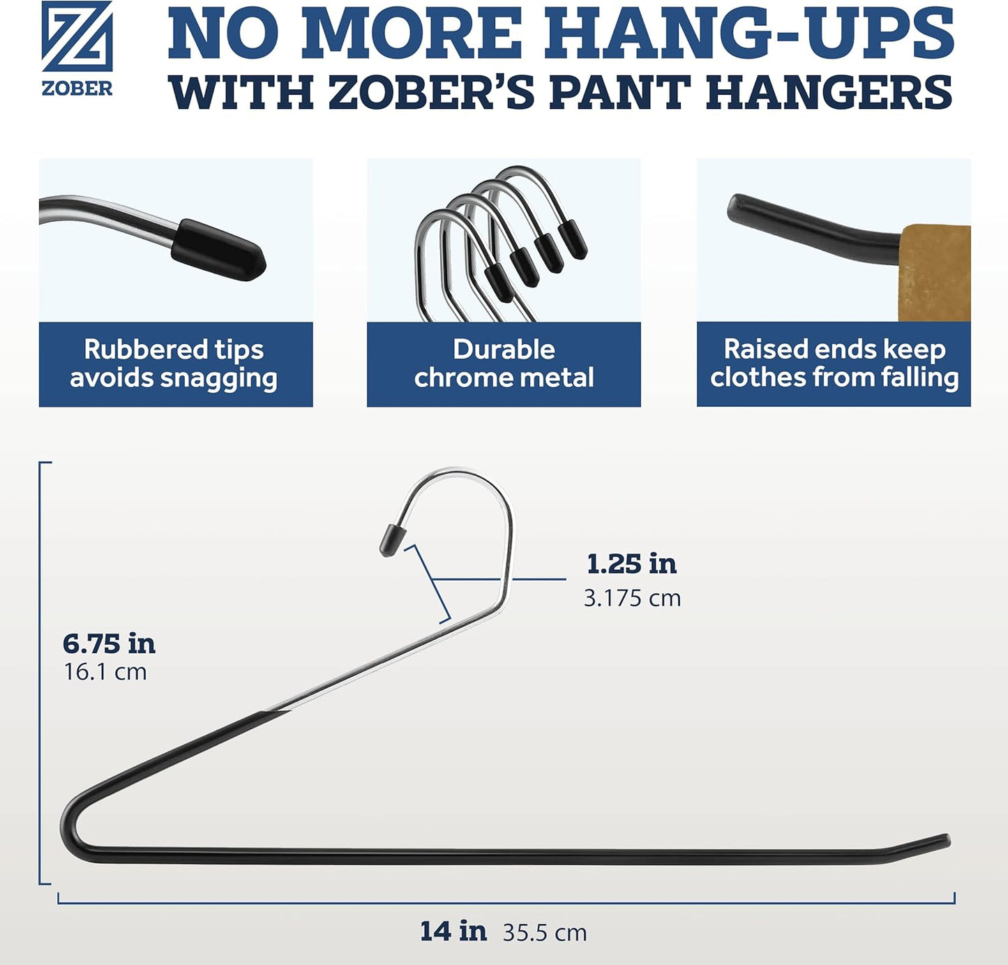 Zober Non-Slip Pants Hangers - 40 Pack Open-Ended Metal Hangers for Jeans & Clothes | Durable & Space-Saving (Black)