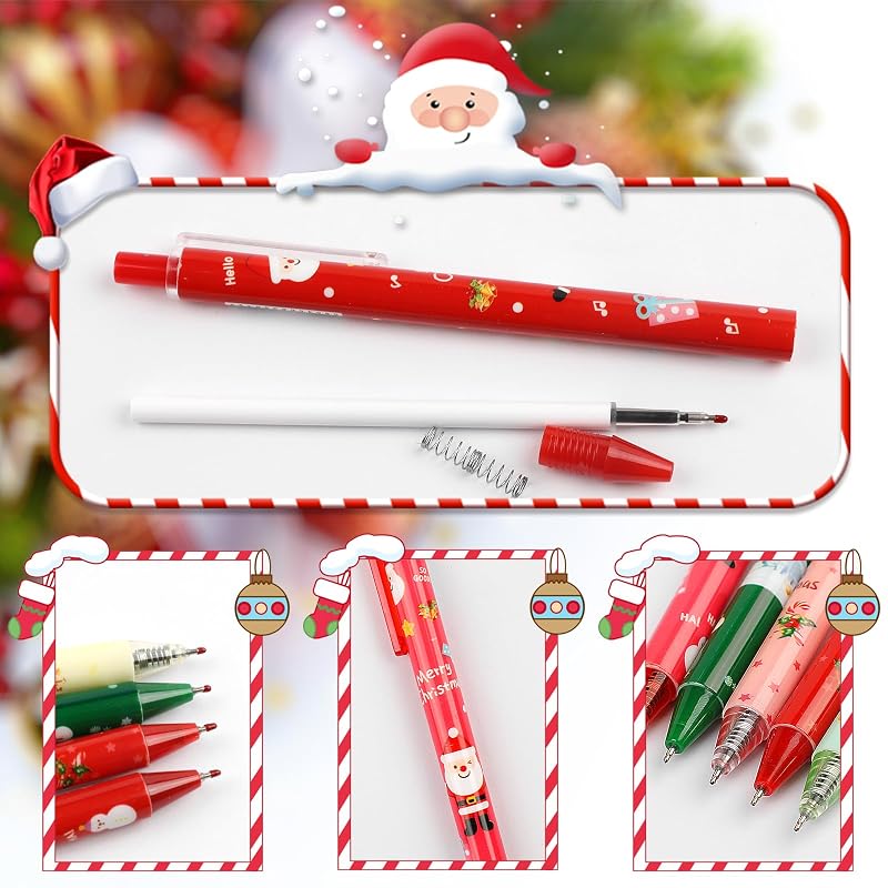 Christmas Gel Pens Set 30 Pcs - Retractable Ballpoint Pens with Santa, Snowman & Gifts