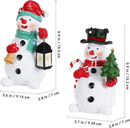 Amosfun Christmas Snowman Figurines - 2pcs Resin Ornaments for Holiday Decor | 6 Inch Tall Centerpieces