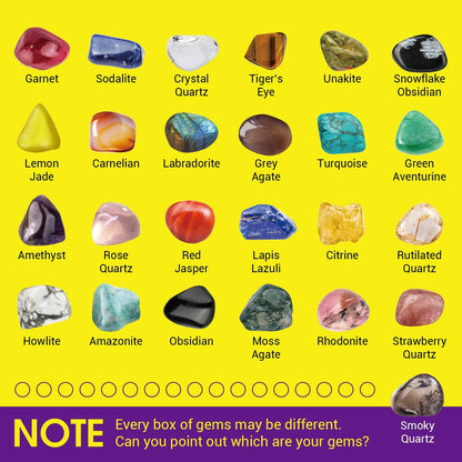 Rocks Collection 25PCS Rock & Mineral Education Set - Gemstones, Healing Chakra Stones & STEM Guide