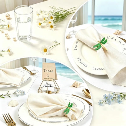 Dragonfly Napkin Rings Set of 6 - Gold Tone Napkin Holders for Fall & Holiday Tables