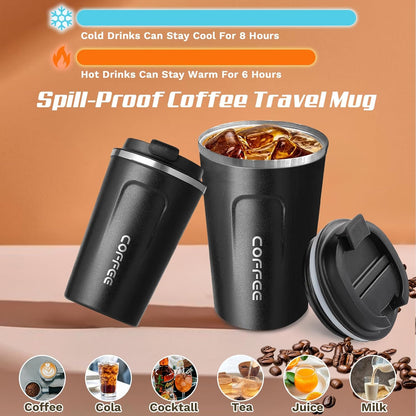 Skiennix Travel Coffee Mugs - Leak-Proof Reusable Stainless Steel Tumblers | 12oz Black Thermal Insulation