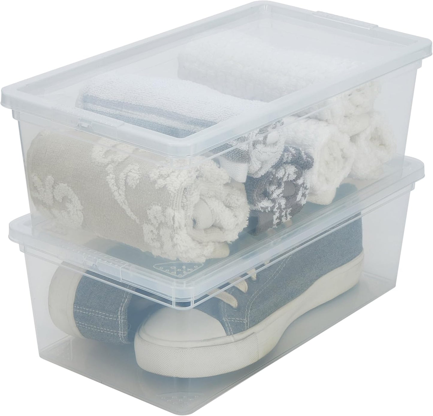 Storage Bins with Lids by Simplify - Stackable & Nestable Clear Bins | 6 Pack | Ideal for Clothing, Books & Shoes