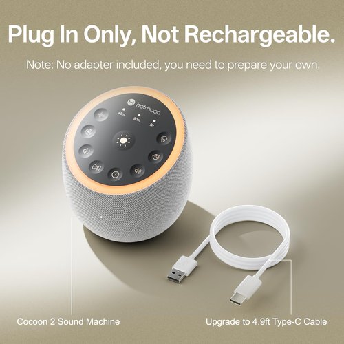 Hotmoon Sound Machine for Sleep, Cocoon 2 White Noise Sound Machine with 40 Relaxing Sounds, Dual-Speaker & Timer, 8 Night Light, Pink Brown Green Noise for Sleeping Adults, Office Privacy, Plug-in