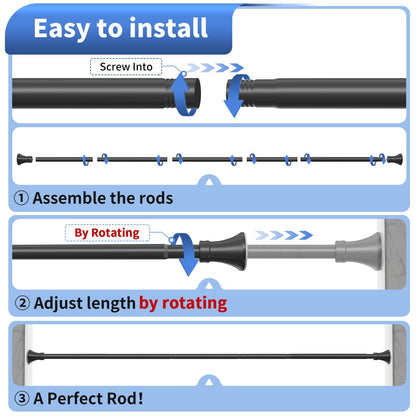 YNL Matte Black Shower Curtain Rod 36-84 Inch(3-7ft), No Slip No Drill Stainless Steel Spring Tension Curtain Rod, No Rust Shower Rod Adjustable For Bathroom Window Bedroom