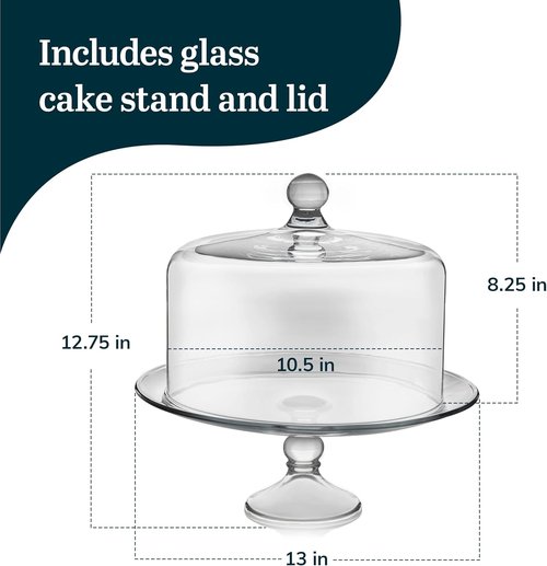 Libbey Selene Cake Stand - Elegant Glass Design with Dome Lid | Perfect for Desserts & Treats