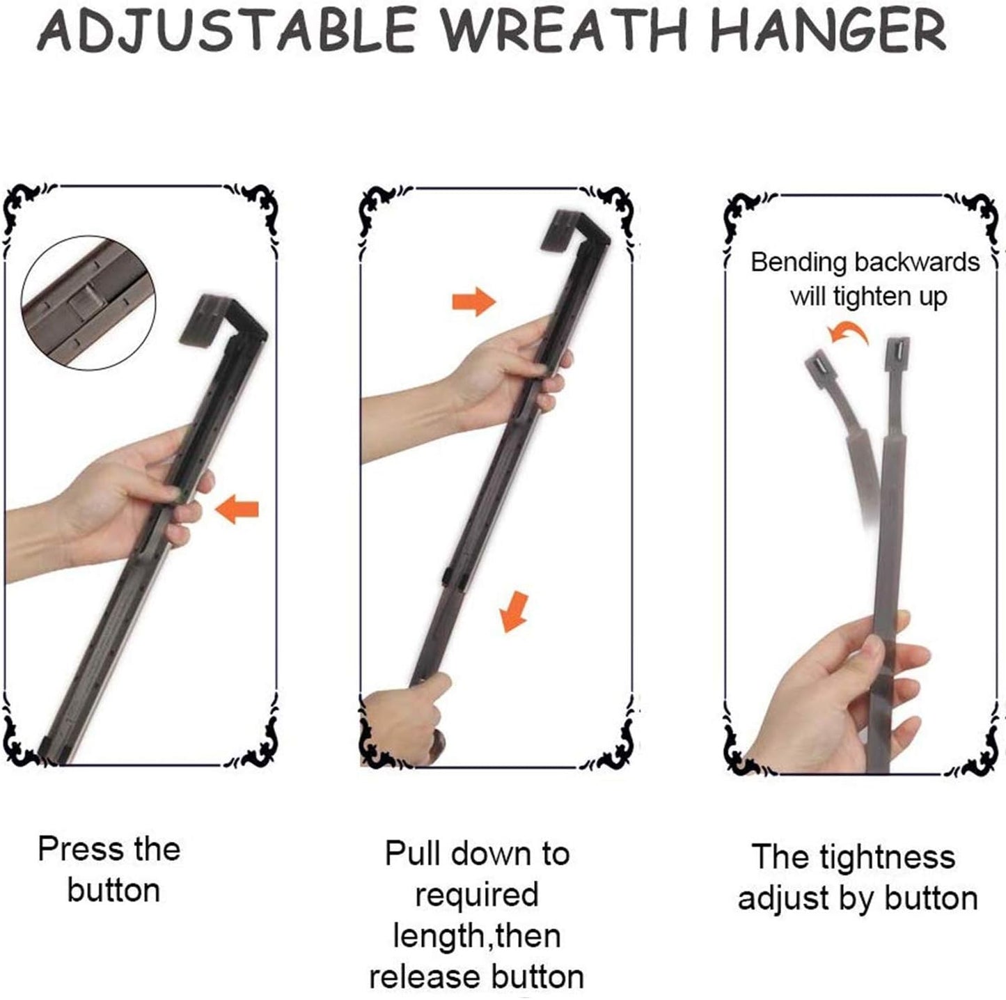 Myfolrena Wreath Hanger - Adjustable Door Hook for 15-24 Inch Wreaths | Holds Up to 20 lbs (Black)