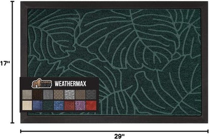GORILLA GRIP Waterproof All-Season WeatherMAX Doormat - Natural Rubber, Stain & Fade Resistant, 29x17, Green Palm