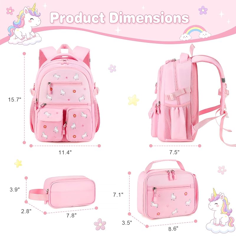 Kids' 3-Piece Backpack Set with Lunch Bag & Pencil Case - Pink Unicorn