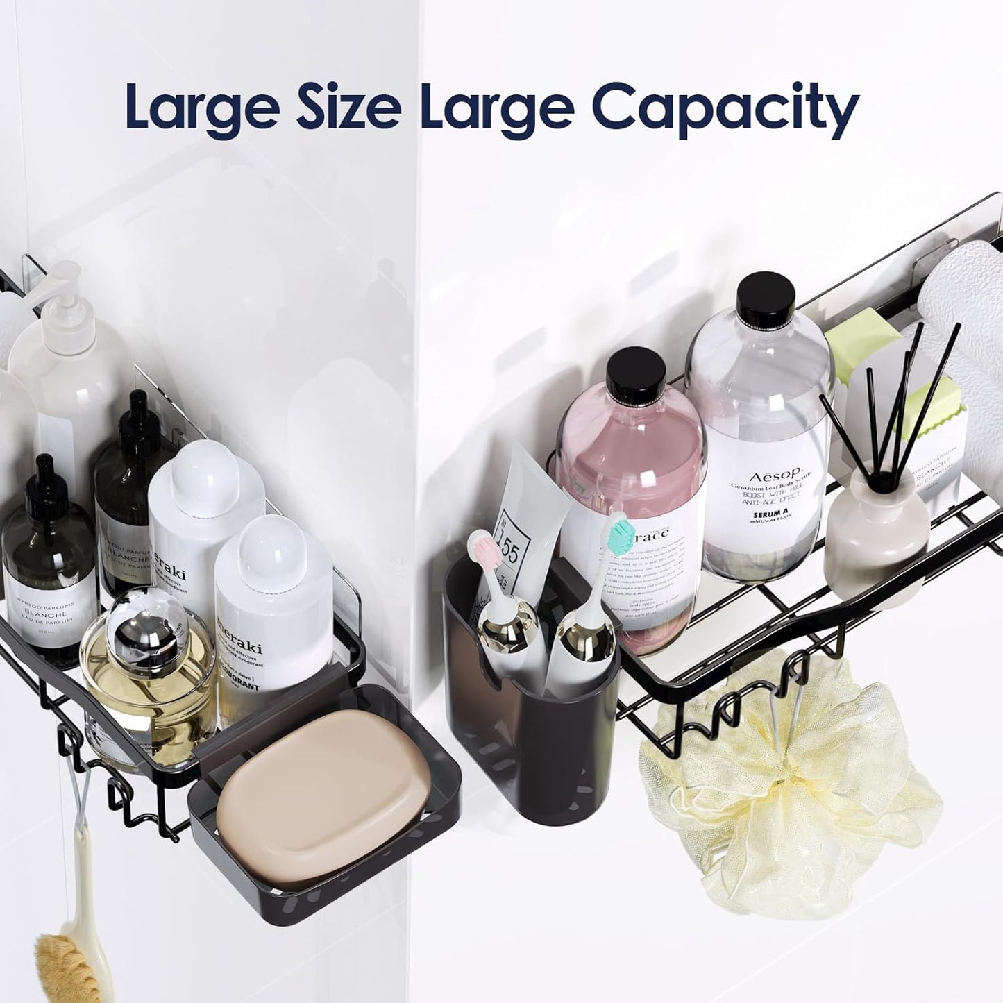 NESOMI Shower Caddy - Rustproof Stainless Steel Organizer with Soap Dish & Hooks | 7-Pack Large Capacity