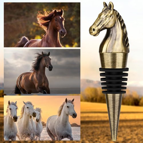 Horse Head Wine Stopper, Horse Wine Gifts Birthday Gifts for Men Women, Bottle Stoppers for Wine Champagne, Bronze with Gift Box