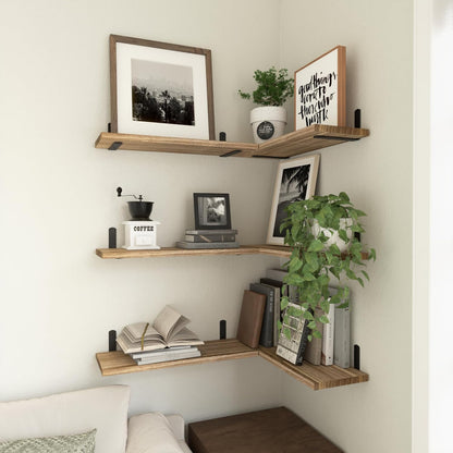 WOPITUES Floating Wood Shelves Set of 6 - Rustic Brown Wall Decor for Bedroom, Bathroom & Living Room
