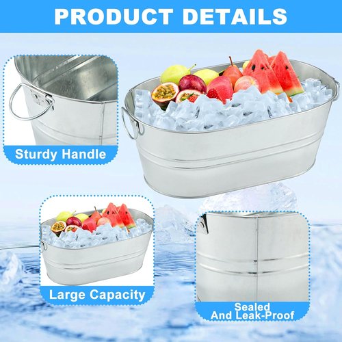 4PCS 3 Gallon Galvanized Tub Champagne Bucket with Carry Handle Large Metal Drink Buckets with Scoops for Home Bar Beer Champagne Cocktails Cooling Supplies