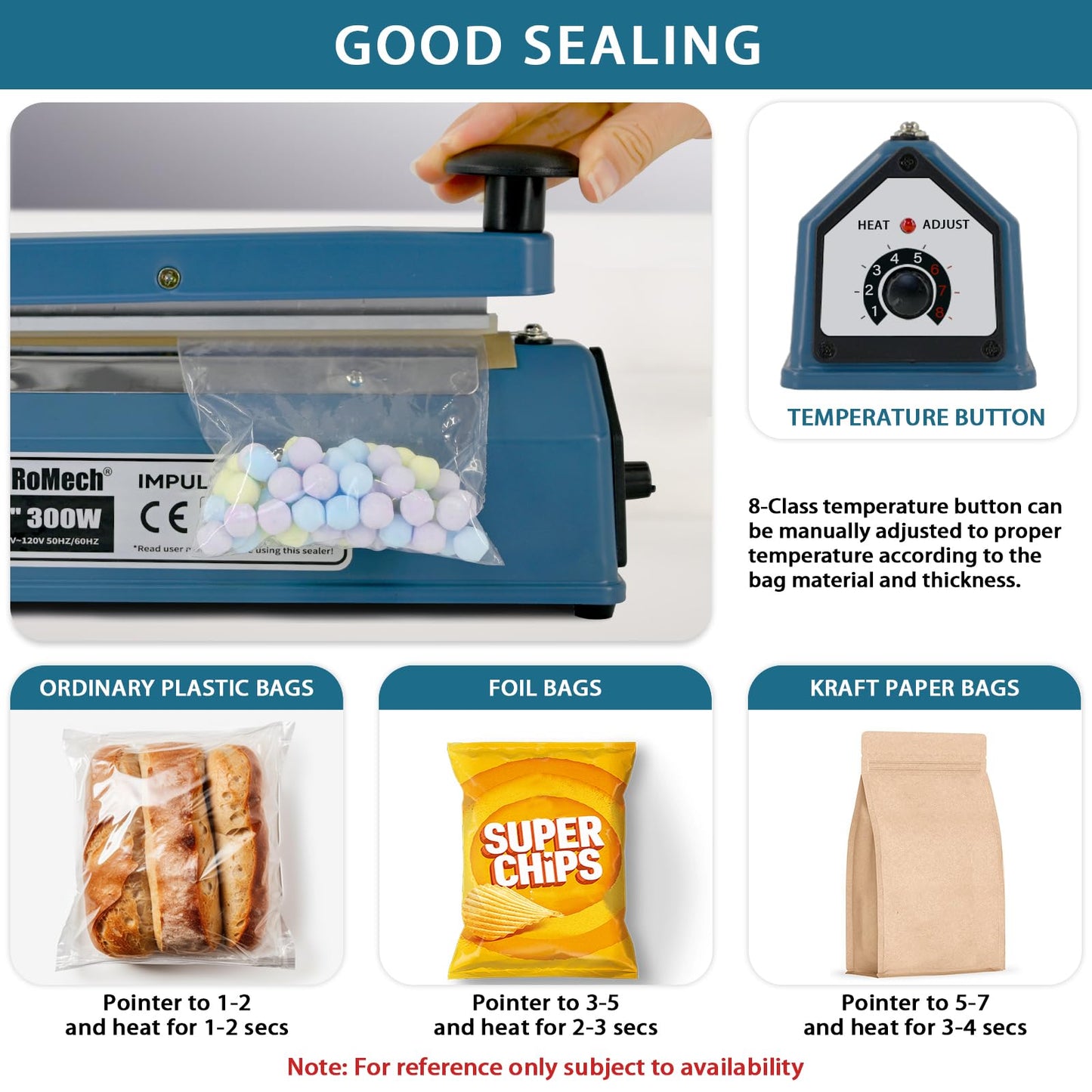 ROMECH 12 Inch Impulse Bag Sealer, Solid Metal Housing Heavy Duty Manual Heat Sealer Machine with Spare Parts for Sealing Plastic Bags & Shrink Wrap Bags (400W)