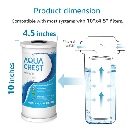 AQUA CREST FXHTC 5 Micron 10" x 4.5" Whole House Water Filter Replacement for GE FXHTC, GXWH40L, American Plumber W10-PR, W10-BC, Culligan RFC-BBSA, GXWH35F, W50PEHD, Pentek R50-BB, Pack of 2