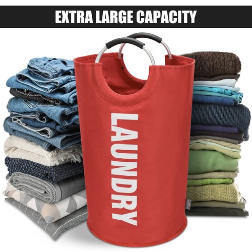 DOKEHOM 125L X-Large Collapsible Washing Laundry Basket Bag (7 Colors) for Bedroom, Fabric (Red, XL)
