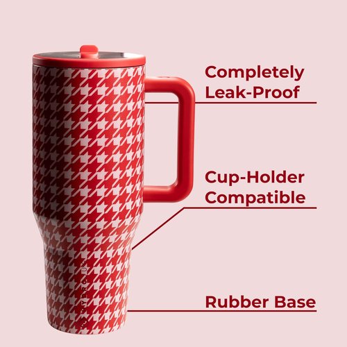 HydroJug Traveler - 40 Oz Insulated Water Bottle with Handle & Flip Straw - Leak Resistant, Houndstooth Design