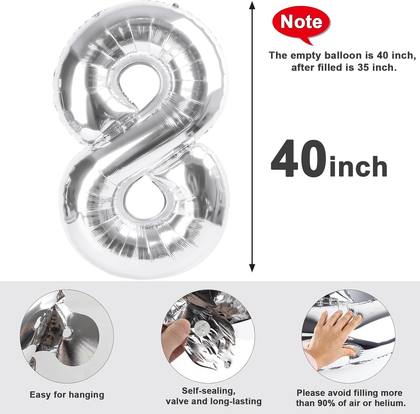 Skiennix 40-Inch Silver Number Balloon - Glamorous 40th Birthday Party Decoration for Men & Women