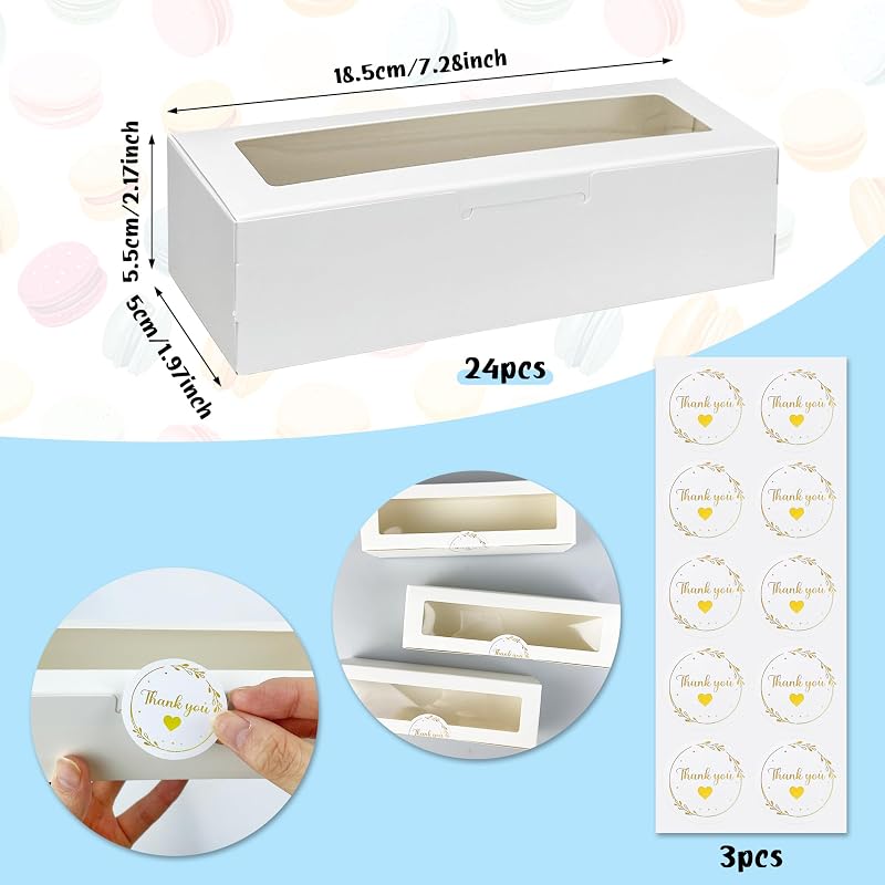 Keeparty 24-Piece White Macaron Boxes with Clear Window – Bakery Packaging Gift Boxes