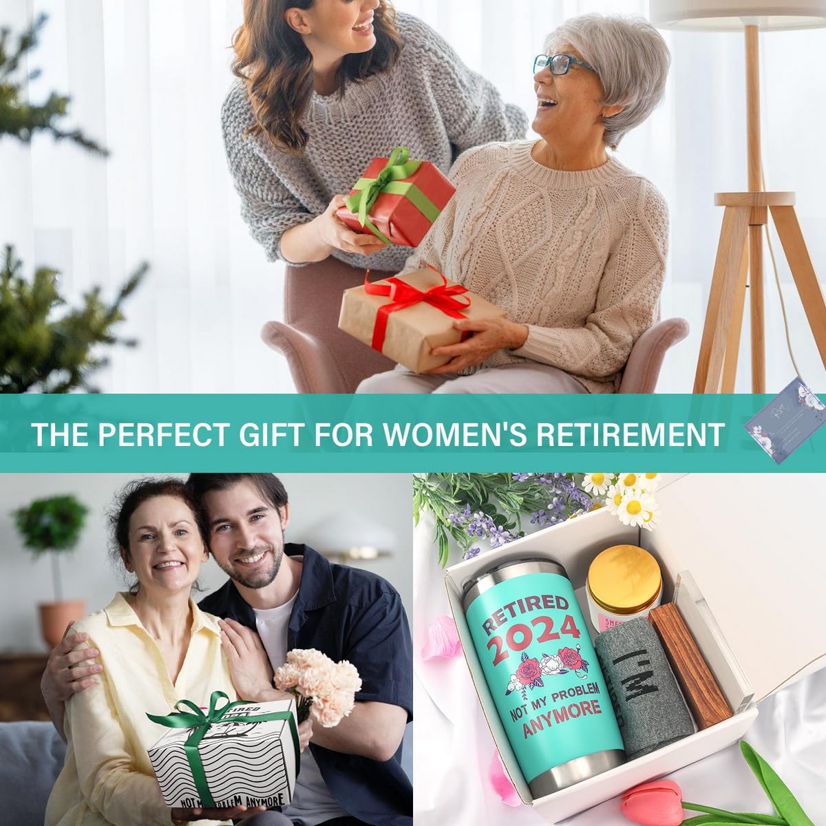 Retirement Gift for Woman 2024, Funny Happy Retirement Party Decoration Gifts, Retired Goodbye Gifts for Coworker Boss Teacher, Women Retirement Tumbler Cup Socks Candle Decoration Sign Gifts Set