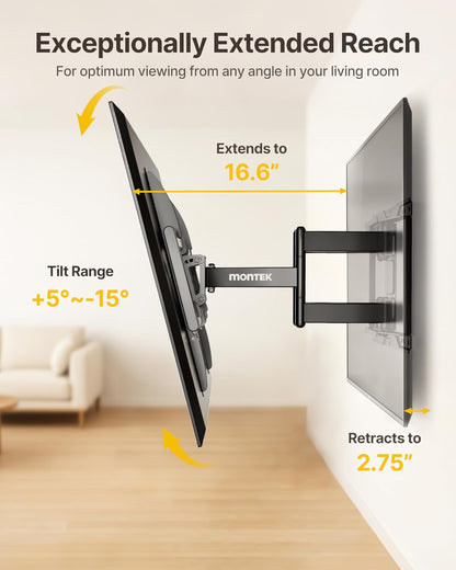 monTEK Heavy Duty TV Wall Mount - Full Motion Design for 37-90 Inch TVs | Supports Up to 165lbs