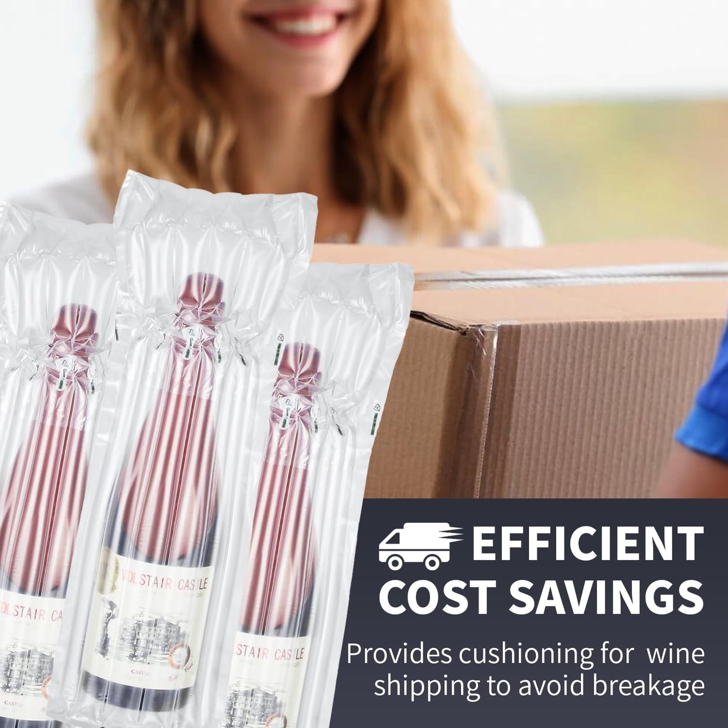 Wine Bags Bottle Protector for Travel - 10 Packs, Inflatable Air Column Bubble Cushion Wrap Wine Bottles Packaging Sleeve for Shipping Airplane Suitcase - 13 x 3.5 Inch