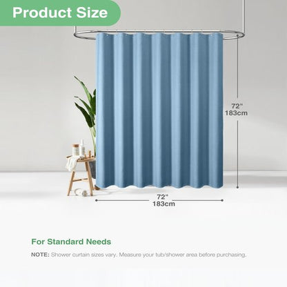 Dynamene Blue Fabric Shower Curtain - Waffle Weave Textured Heavy Duty Cloth Shower Curtains for Bathroom, 256GSM Hotel Luxury Weighted Bath Curtain Set with 12 Plastic Hooks,72x72, Moonlight Blue