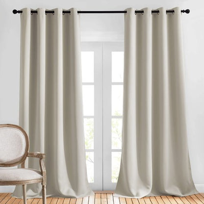 NICETOWN Room Darkening Curtains for Living Room, Grommet Window Treatment Thermal Insulated Solid Sound Reducing Drapes for Bedroom, Natural, Set of 2, W52 x L102