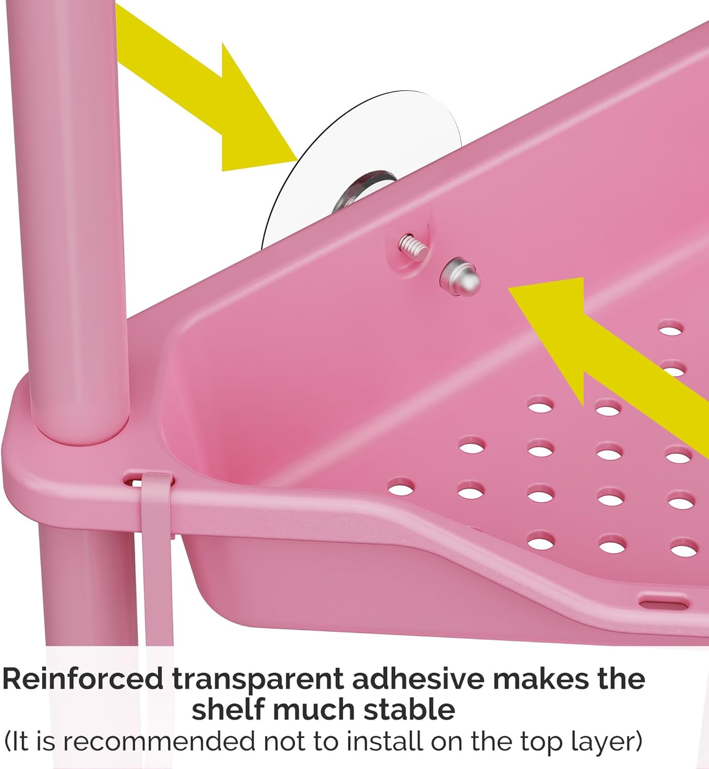 Orimade 4-Tier Rustproof Corner Shower Caddy Organizer - Durable Plastic & Metal, Pink, 10.8 x 10.8 x 44.6 Inches