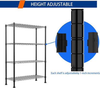 Regiller 4-Wire Metal Storage Rack - Adjustable Shelves for Laundry, Bathroom & Kitchen | Black, 14.1" D x 30" W x 54" H