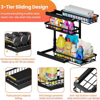 Under Sink Organizer by [Brand Name] - 3 Tier Pull Out Shelf Storage for Bathroom & Kitchen | 2 Pack