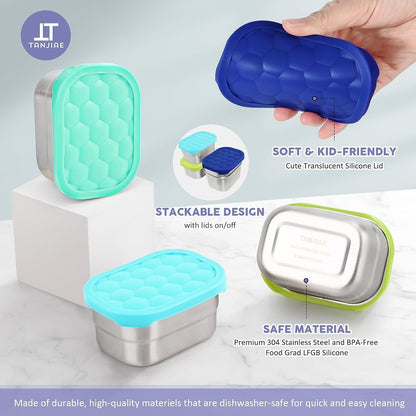 Tanjiae Stainless Steel Snack Containers - 4-Pack 8oz | Reusable Toddler Lunch Boxes with Silicone Lids