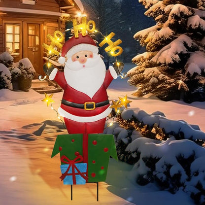 Solar Christmas Yard Sign Santa Claus 28 In Lighted Metal Garden Stake - Variation: Santa Claus